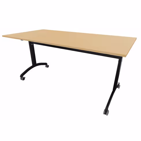 Table mobile rabattable rectangulaire FT12 - 160 x 80 cm - piétement noir - plateau hêtre naturel