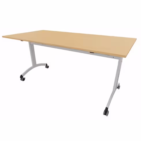 Table mobile rabattable rectangulaire FT12 - 160 x 80 cm - piétement gris alu - plateau mélaminé hêtre naturel