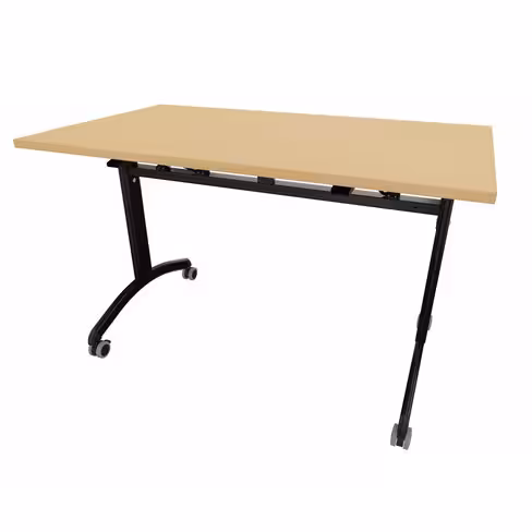 Table mobile rabattable rectangulaire FT12 - 120 x 70 cm - piétement noir - plateau mélaminé hêtre naturel