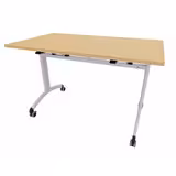 Table mobile rabattable rectangulaire FT12 - 120 x 70 cm - piétement gris alu - plateau mélaminé hêtre naturel