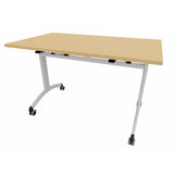 Table mobile rabattable rectangulaire FT12 - 120 x 70 cm - piétement gris alu - plateau mélaminé hêtre naturel
