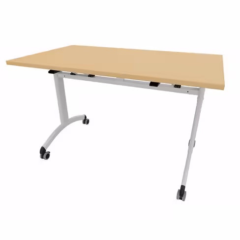 Table mobile rabattable rectangulaire FT12 - 120 x 70 cm - piétement gris alu - plateau mélaminé hêtre naturel