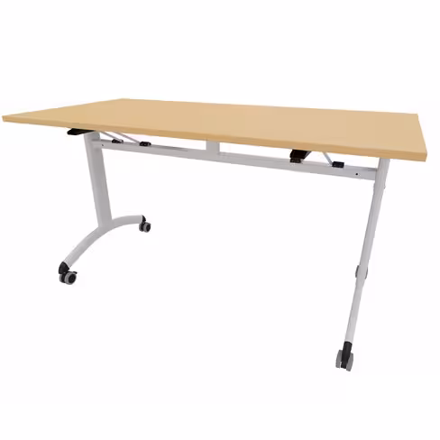 Table mobile rabattable rectangulaire FT12 - 140 x 70 cm - piétement gris alu - plateau mélaminé hêtre naturel