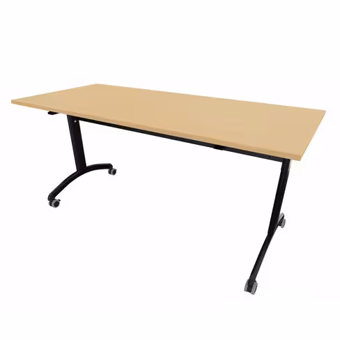 Table mobile rabattable rectangulaire FT12 - 160 x 70 cm - piétement noir - plateau mélaminé hêtre naturel