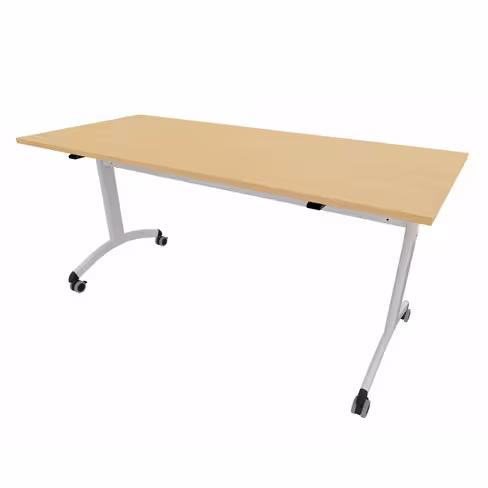 Table mobile rabattable rectangulaire FT12 - 160 x 70 cm - piétement gris alu - plateau mélaminé hêtre naturel