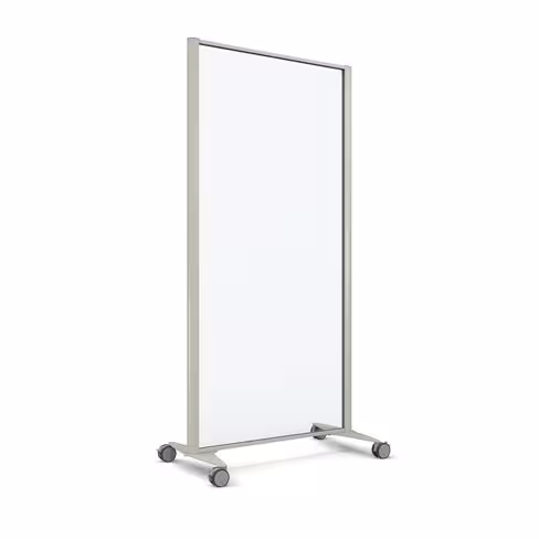 Cloison droite KP - l. 81 x h. 160 cm - verre transparent - 2 pieds sur roulettes