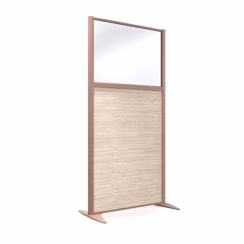 Cloison droite KP - l. 81 x h. 160 cm - partie basse mélaminé et partie haute vitrée - 2 pieds stabilisateurs