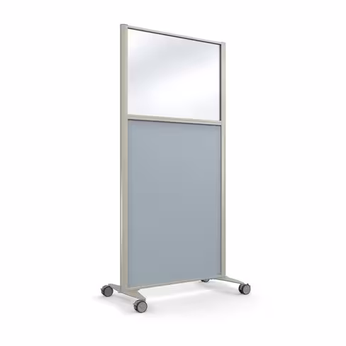 Cloison droite KP - l. 81 x h. 160 cm - partie basse mélaminé et partie haute vitrée - 2 pieds sur roulettes