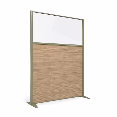 Cloison droite KP - l. 122 x h. 160 cm - partie basse mélaminé et partie haute vitrée - 2 pieds stabilisateurs