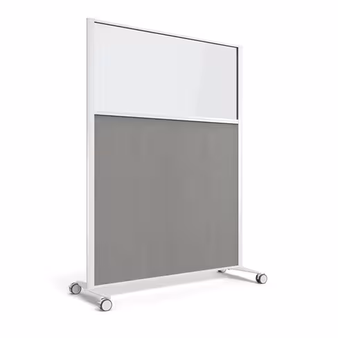 Cloison droite KP - l. 122 x h. 160 cm - partie basse mélaminé et partie haute vitrée - 2 pieds sur roulettes