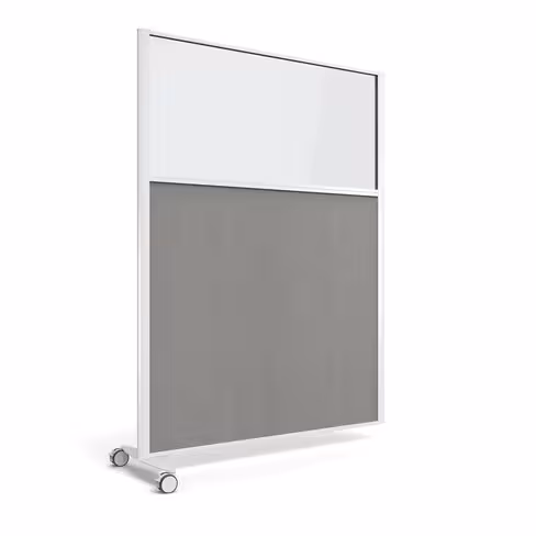 Cloison droite suivante KP - l. 122 x h. 160 cm - bas mélaminé et haut vitré - 1 pied sur roulettes