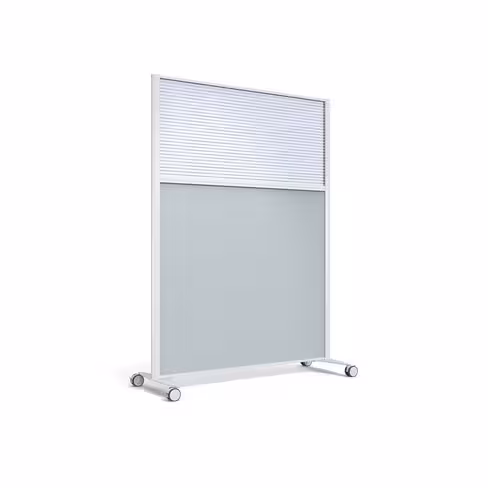 Cloison droite KP - l. 122 x h. 160 cm - bas mélaminé et haut polycarbonate - 2 pieds sur roulettes