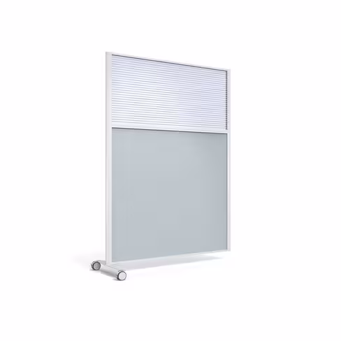Cloison droite suivante KP - l. 122 x h. 160 cm - bas mélaminé et haut polycarbonate - 1 pied sur roulettes