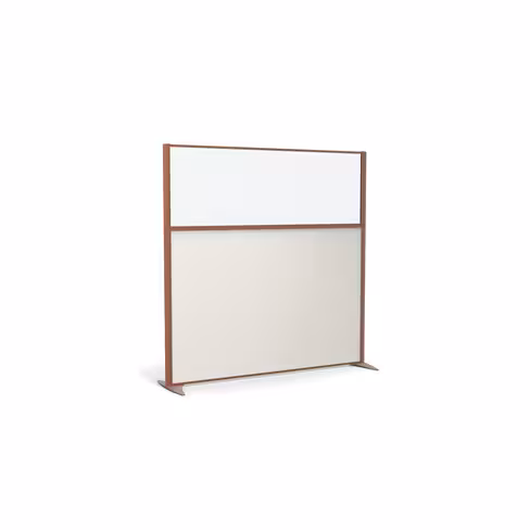 Cloison droite KP - l. 163 x h. 160 cm - partie basse mélaminé et partie haute vitrée - 2 pieds stabilisateurs