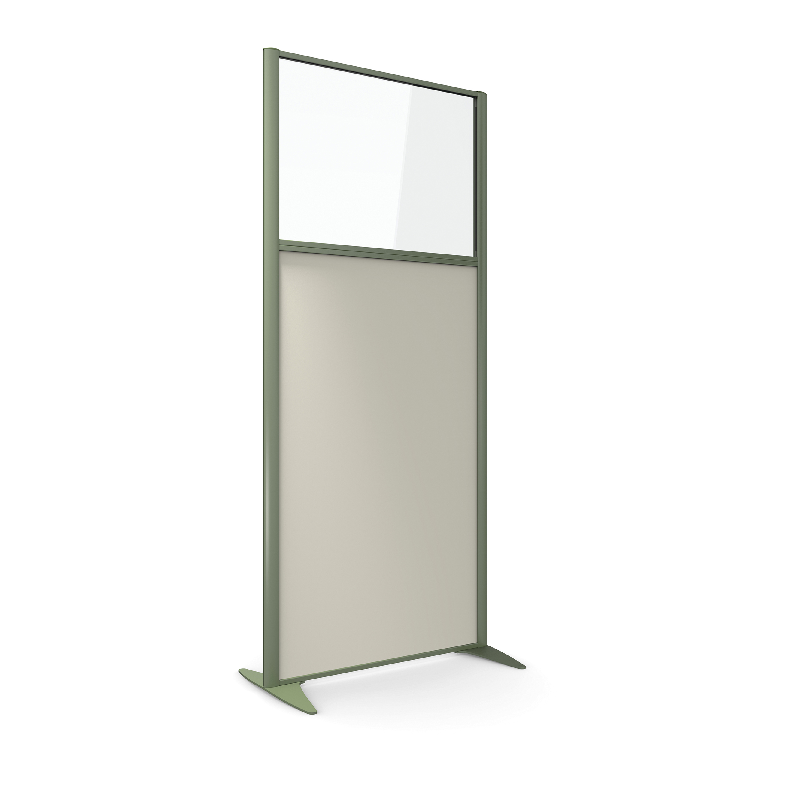 Cloison droite KP - l. 81 x h. 180 cm - partie basse mélaminé et partie haute vitrée - 2 pieds stabilisateurs