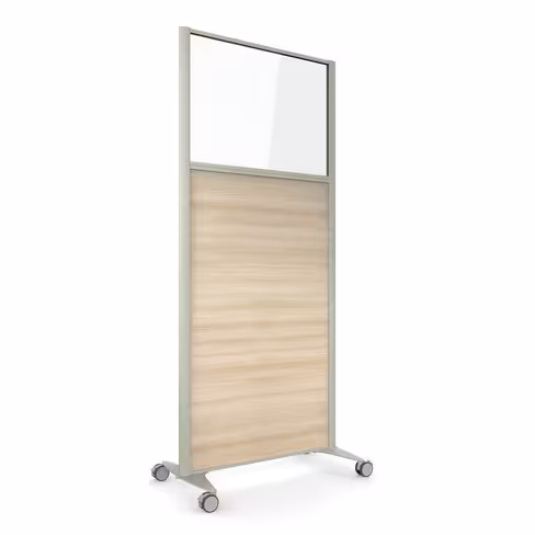 Cloison droite KP - l. 81 x h. 180 cm - partie basse mélaminé et partie haute vitrée - 2 pieds sur roulettes