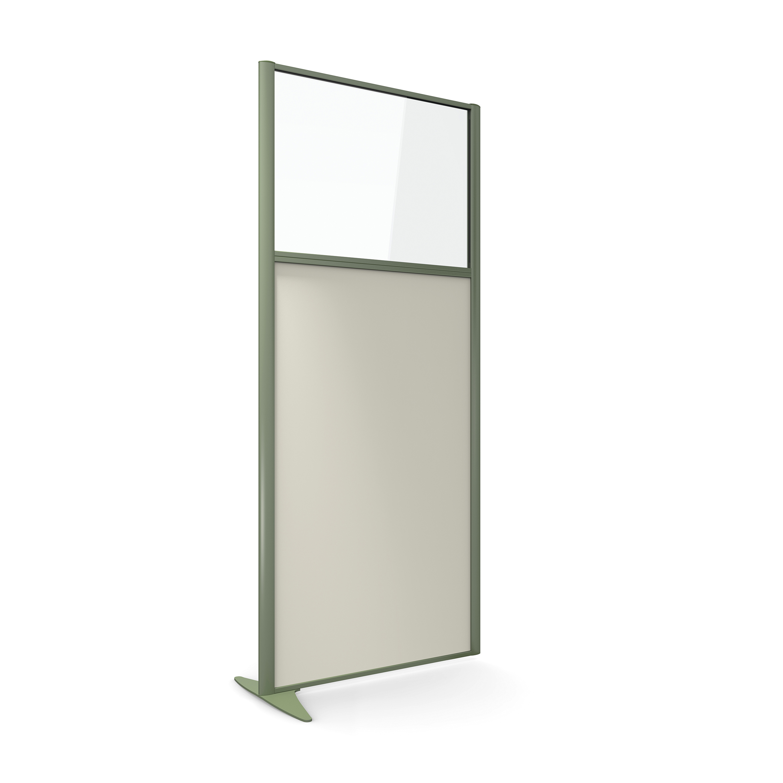 Cloison droite suivante KP - l. 81 x h. 180 cm - bas mélaminé et haut vitré - 1 pied stabilisateur