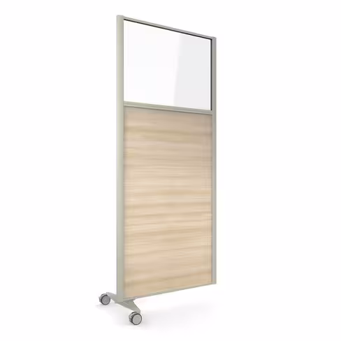 Cloison droite suivante KP - l. 81 x h. 180 cm - bas mélaminé et haut vitré - 1 pied sur roulettes
