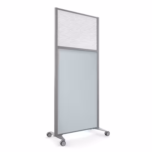 Cloison droite KP - l. 81 x h. 180 cm - bas mélaminé et haut polycarbonate - 2 pieds sur roulettes