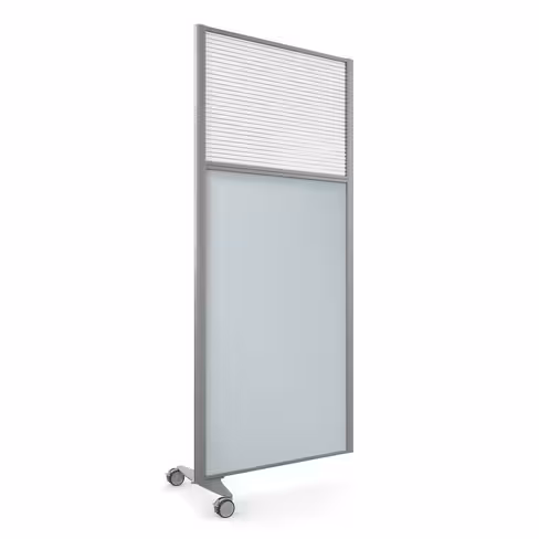 Cloison droite suivante KP - l. 81 x h. 180 cm - bas mélaminé et haut polycarbonate - 1 pied sur roulettes