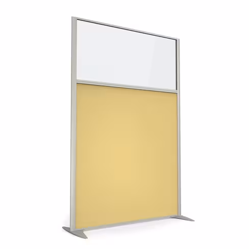 Cloison droite KP - l. 122 x h. 180 cm - partie basse mélaminé et partie haute vitrée - 2 pieds stabilisateurs