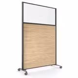 Cloison droite KP - l. 122 x h. 180 cm - partie basse mélaminé et partie haute vitrée - 2 pieds sur roulettes