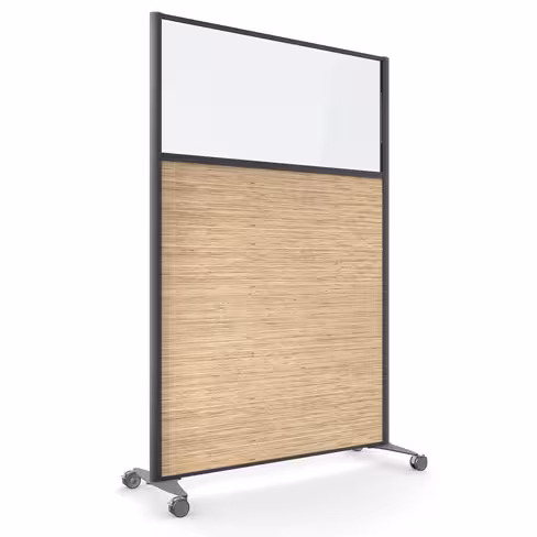 Cloison droite KP - l. 122 x h. 180 cm - partie basse mélaminé et partie haute vitrée - 2 pieds sur roulettes