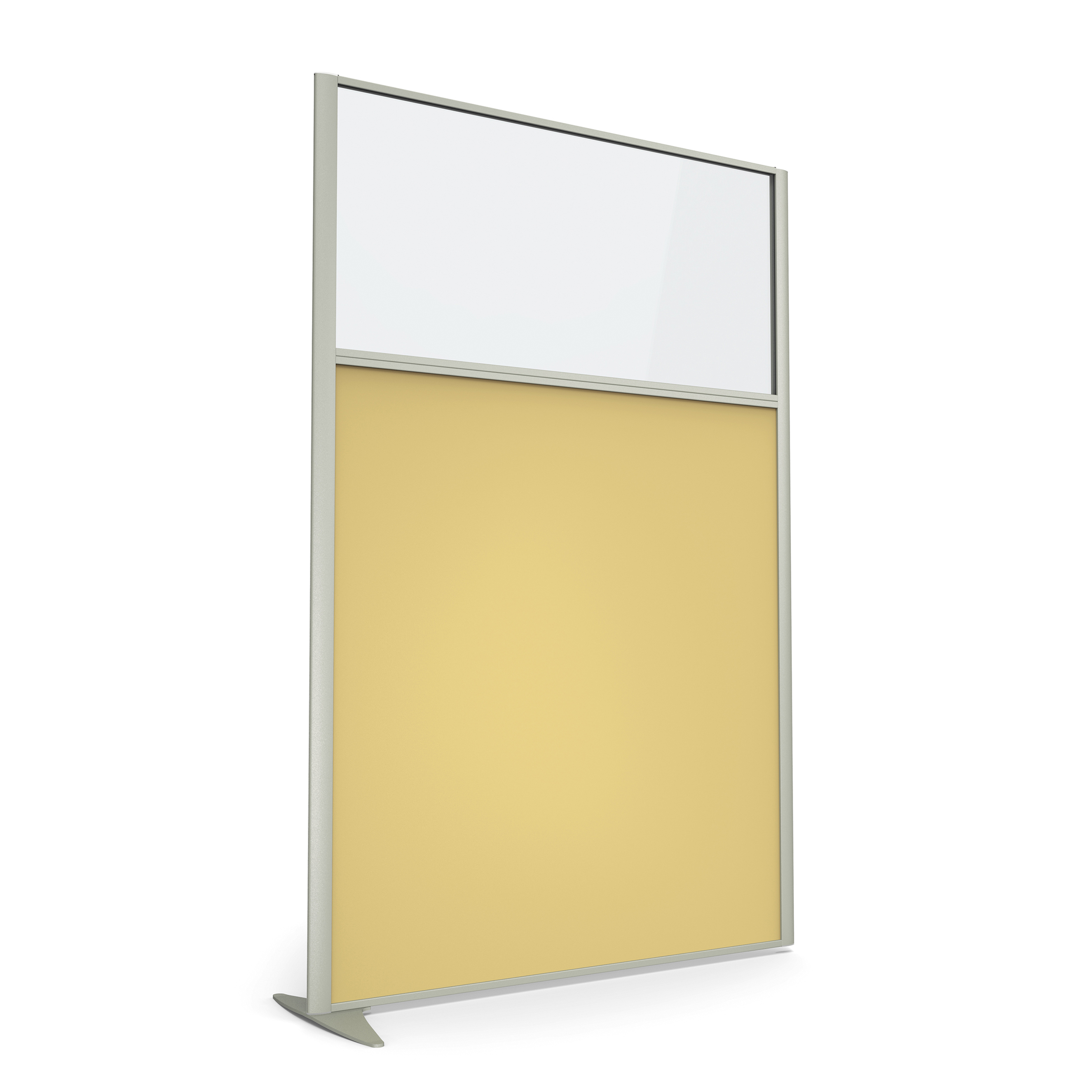 Cloison droite suivante KP - l. 122 x h. 180 cm - partie basse mélaminé et partie haute vitrée - 1 pied stabilisateur