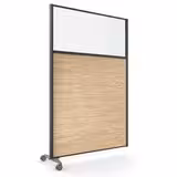 Cloison droite suivante KP - l. 122 x h. 180 cm - partie basse mélaminé et partie haute vitrée - 1 pied sur roulettes