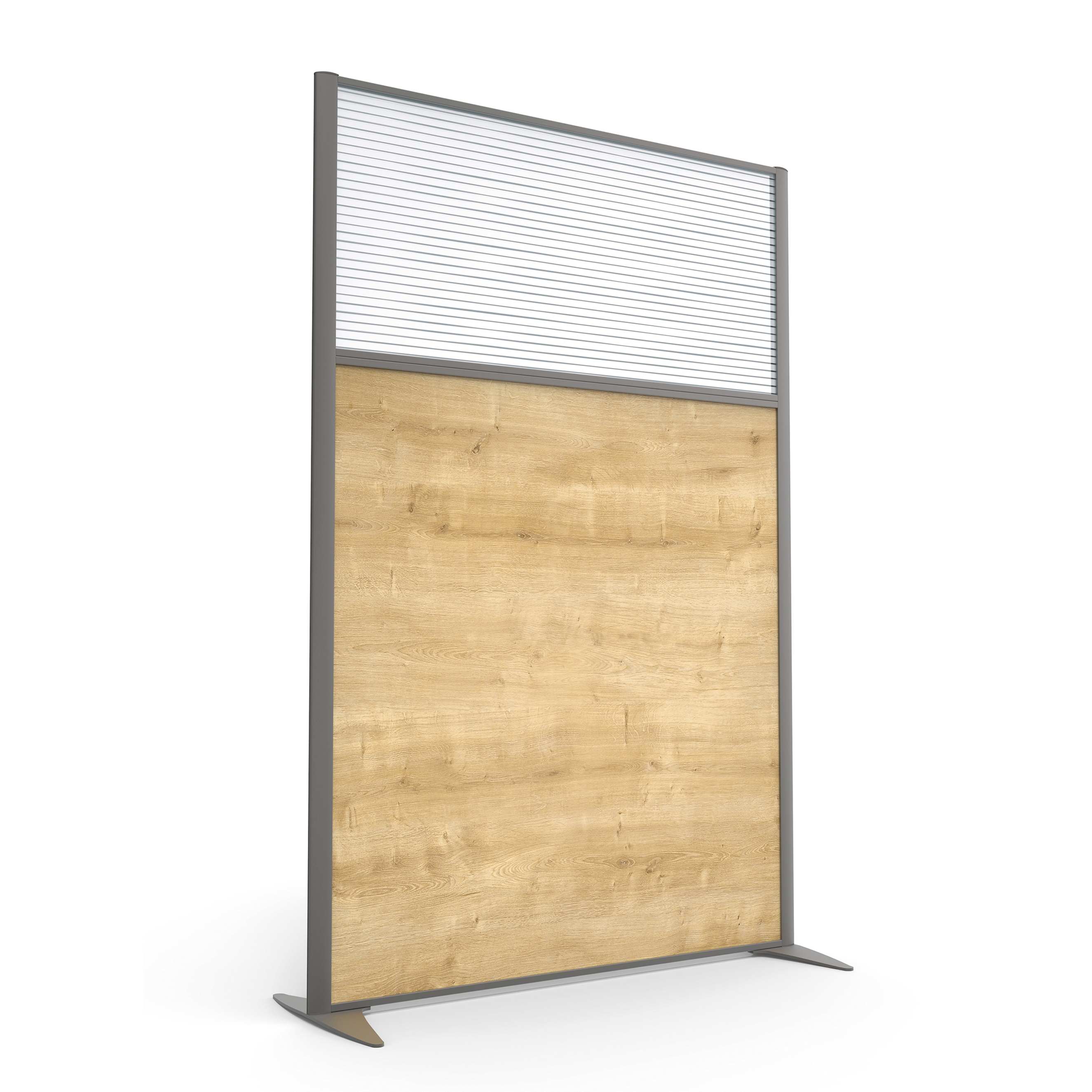 Cloison droite KP - l. 122 x h. 180 cm - bas mélaminé et haut polycarbonate - 2 pieds stabilisateurs