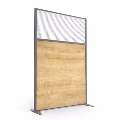 Cloison droite KP - l. 122 x h. 180 cm - bas mélaminé et haut polycarbonate - 2 pieds stabilisateurs