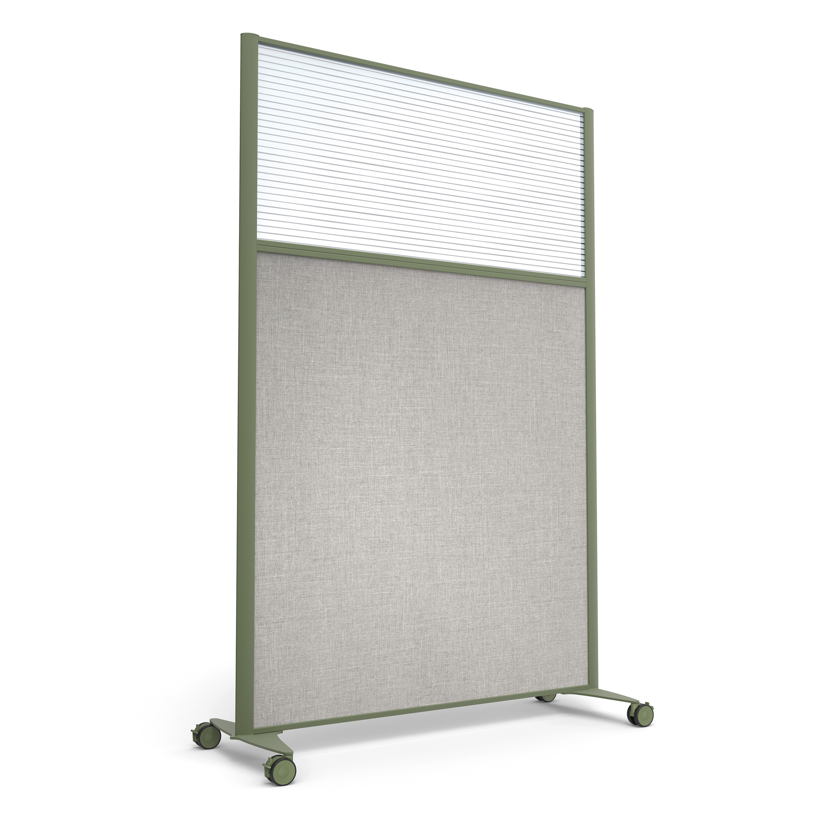 Cloison droite KP - l. 122 x h. 180 cm - bas mélaminé et haut polycarbonate - 2 pieds sur roulettes