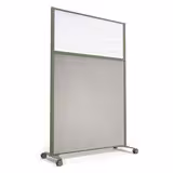 Cloison droite KP - l. 122 x h. 180 cm - bas mélaminé et haut polycarbonate - 2 pieds sur roulettes