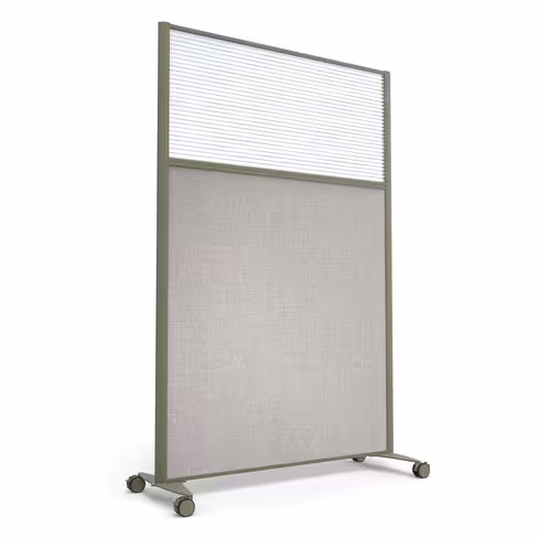Cloison droite KP - l. 122 x h. 180 cm - bas mélaminé et haut polycarbonate - 2 pieds sur roulettes