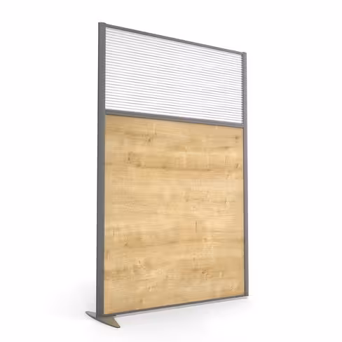 Cloison droite suivante KP - l. 122 x h. 180 cm - bas mélaminé et haut polycarbonate - 1 pied stabilisateur