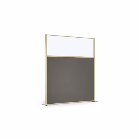 Cloison droite KP - l. 163 x h. 180 cm - partie basse mélaminé et partie haute vitrée - 2 pieds stabilisateurs