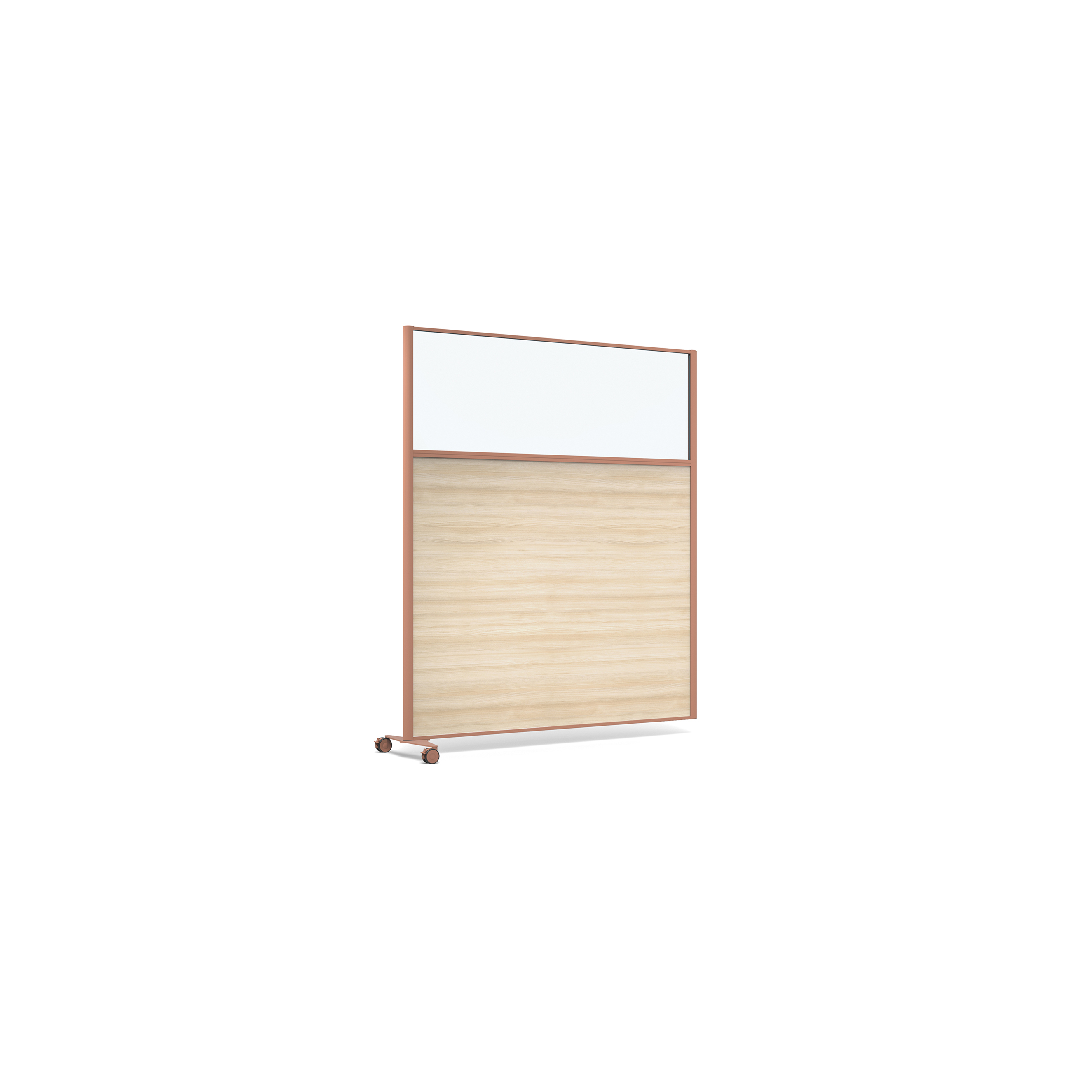 Cloison droite suivante KP - l. 163 x h. 180 cm - partie basse mélaminé et partie haute vitrée - 1 pied sur roulettes