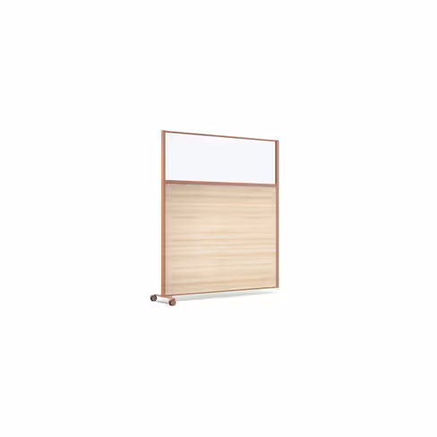 Cloison droite suivante KP - l. 163 x h. 180 cm - partie basse mélaminé et partie haute vitrée - 1 pied sur roulettes