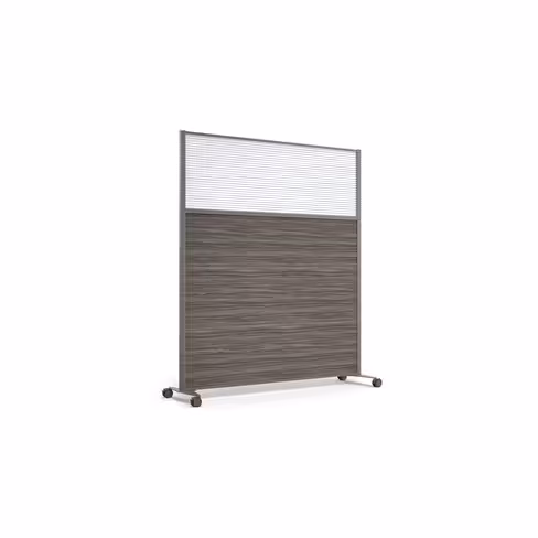 Cloison droite KP - l. 163 x h. 180 cm - bas mélaminé et haut polycarbonate - 2 pieds sur roulettes