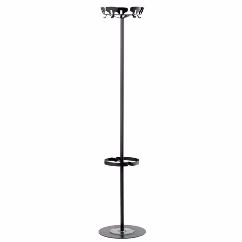 Portemanteau sur socle Yin - 5 patères acier - avec porte-parapluie