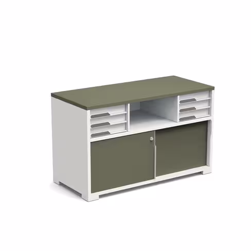 Armoire mélaminé Obade + - h. 61 x l. 100 cm - 3 tiroirs gauche + 3 tiroirs droite + 1 niche - 2 portes coulissantes