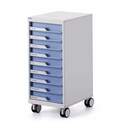 Module 1 colonne sur roulettes - équipé de 9 tiroirs e-clen h. 6 cm