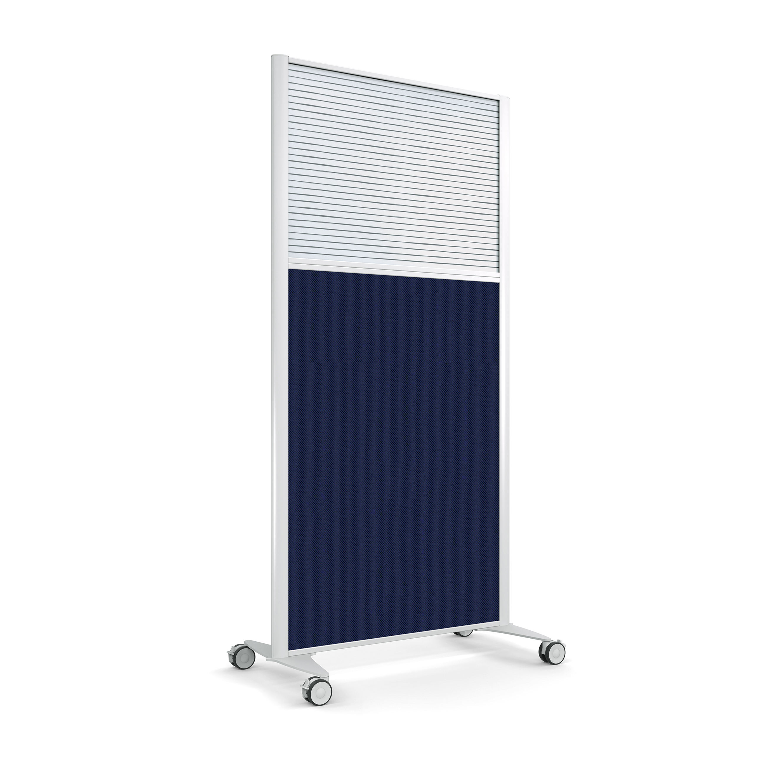 Cloison droite KP - l. 81 x h. 160 cm - partie basse tissu et partie haute polycarbonate - 2 pieds sur roulettes