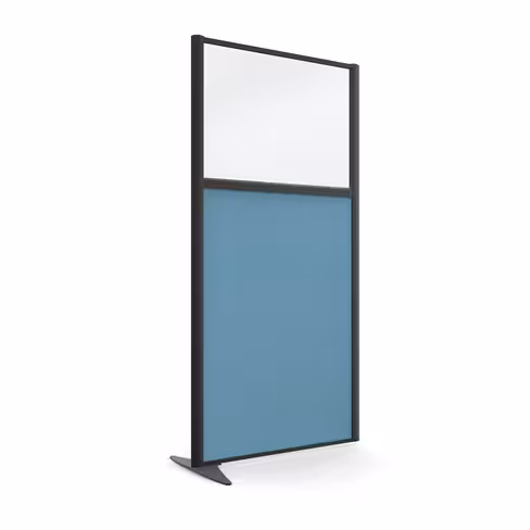 Cloison droite suivante KP - l. 81 x h. 160 cm - bas tissu acoustique et haut vitré - 1 pied stabilisateur