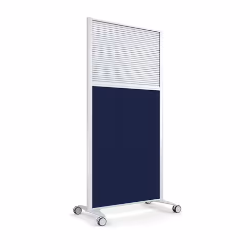 Cloison droite KP - l. 81 x h. 160 cm - bas tissu acoustique et haut polycarbonate - 2 pieds sur roulettes