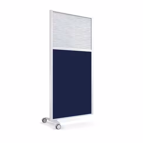 Cloison droite suivante KP - l. 81 x h. 160 cm - bas tissu acoustique et haut polycarbonate - 1 pied sur roulettes