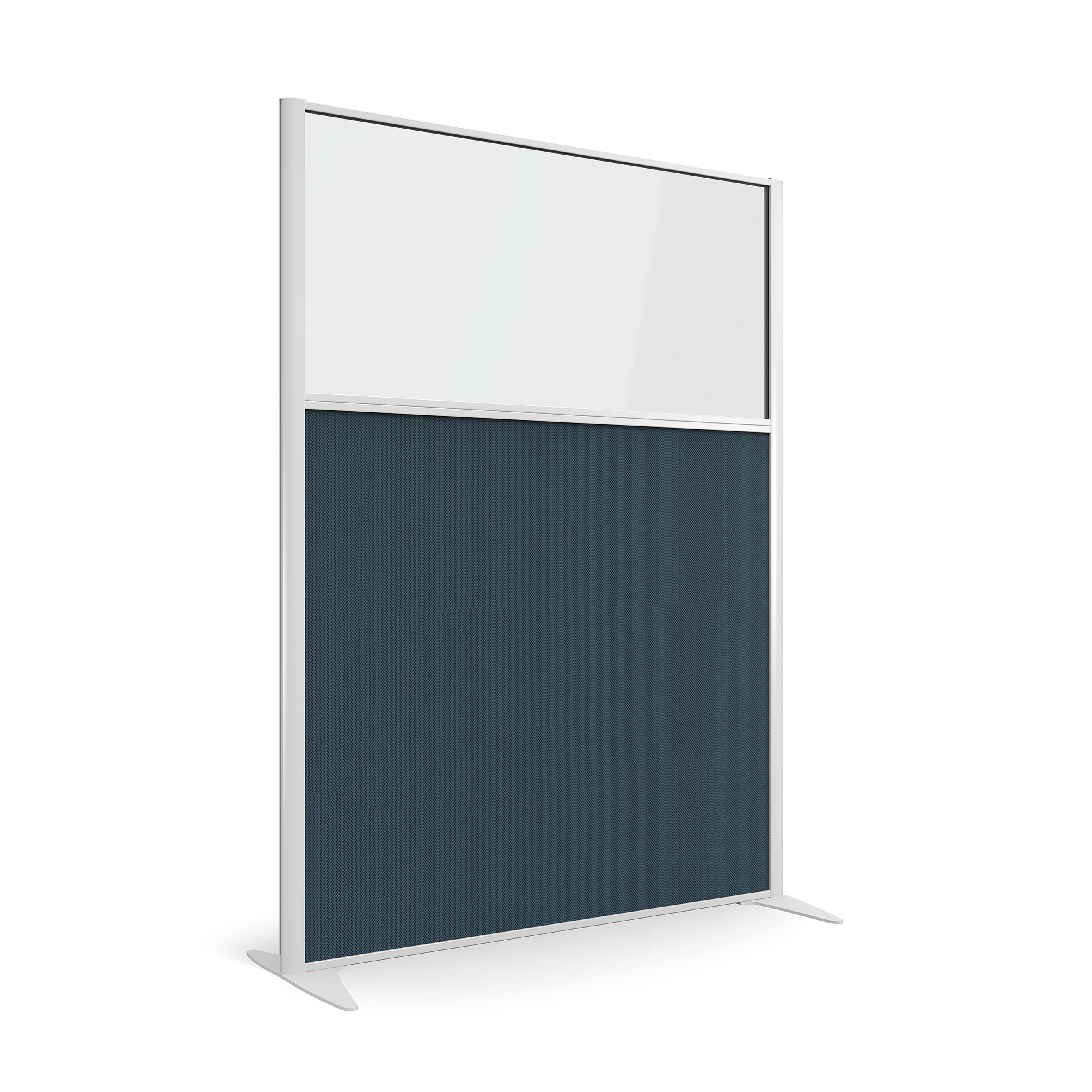 Cloison droite KP - l. 122 x h. 160 cm - partie basse tissu et partie haute vitrée - 2 pieds stabilisateurs