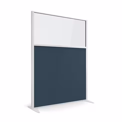 Cloison droite KP - l. 122 x h. 160 cm - partie basse tissu et partie haute vitrée - 2 pieds stabilisateurs