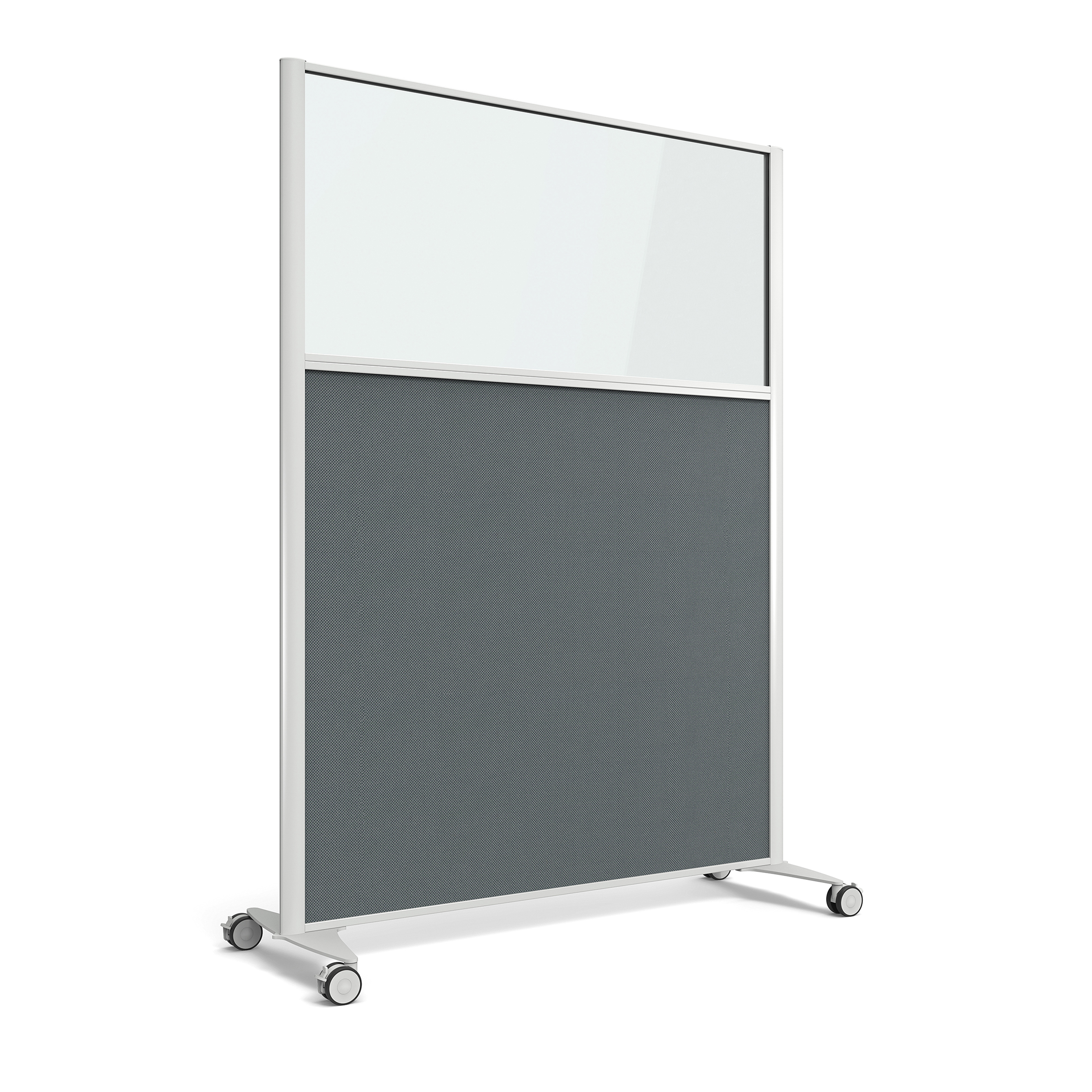 Cloison droite KP - l. 122 x h. 160 cm - partie basse tissu et partie haute vitrée - 2 pieds sur roulettes