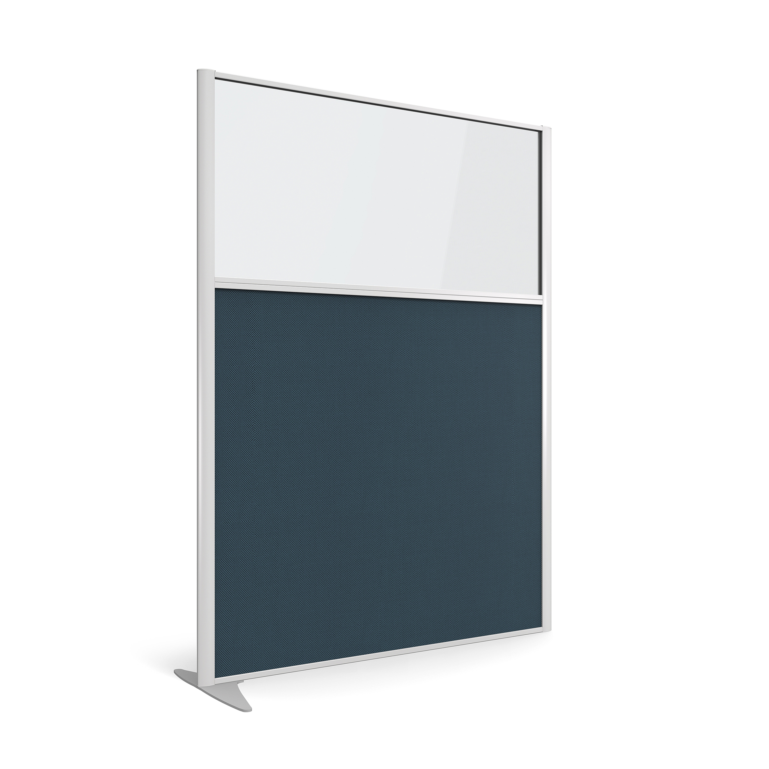 Cloison droite suivante KP - l. 122 x h. 160 cm - partie basse tissu et partie haute vitrée - 1 pied stabilisateur